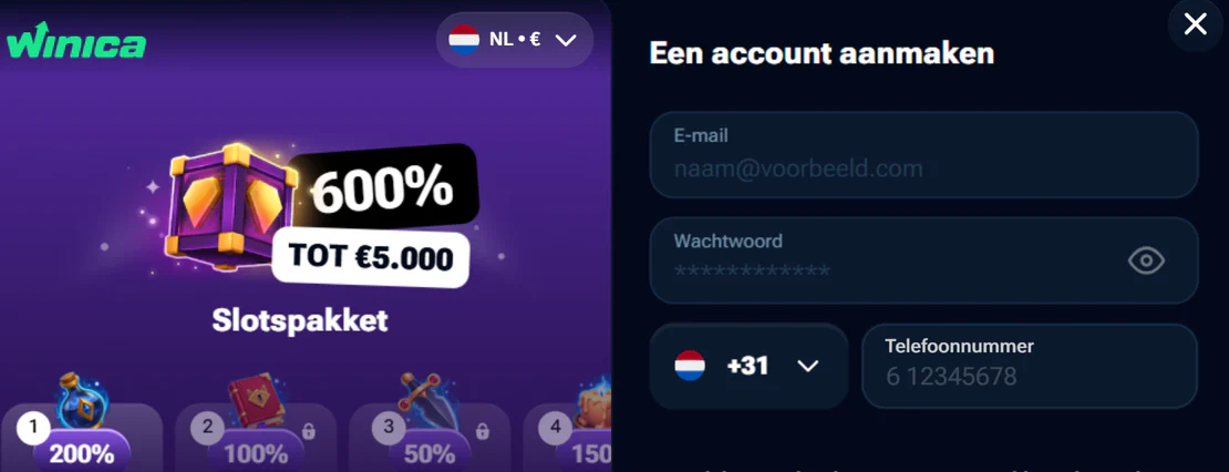 winica casino live registratie
